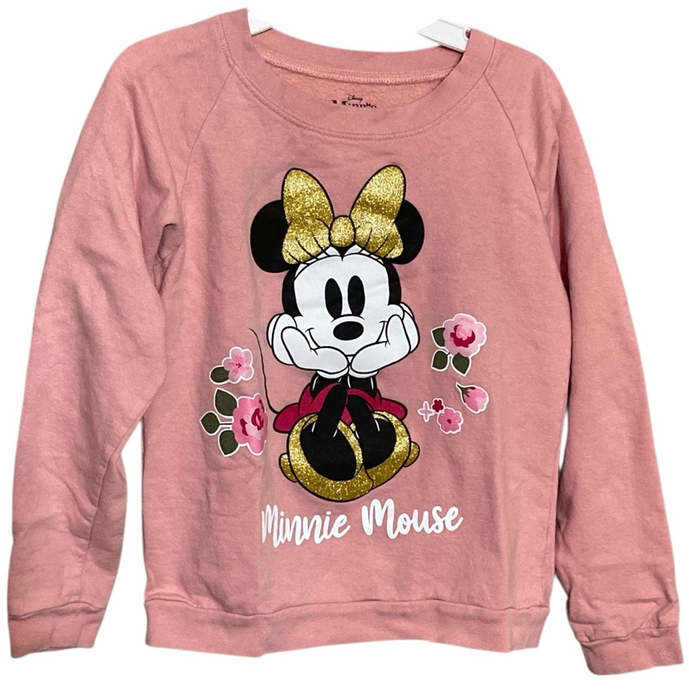 Disney Minnie Mouse Gold Glitter Graphic Long Sleeve Pink Sweatshirt -Size 12